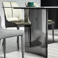 طقم طاولة سفرة بسطح حجري متكلس 6 كراسي بأرجل معدن...