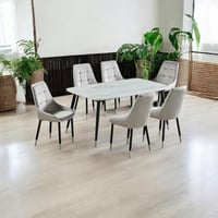 طقم طاولة طعام دولار رخام صناعي بارجل معدنية -6كرا...