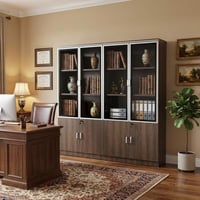 دولاب ملفات سيينا 4 درفات خشب بني مع زجاج