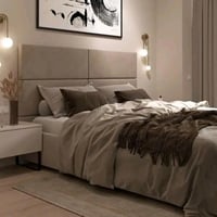 سرير سكاي منجد بالكامل قماش مخمل لون بيج