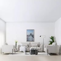 كنبة قماش 3 مقاعد مع وسادتين بأرجل معدن فضي من سوف...