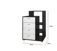 وحدة أدراج تخزين مع أرفف – أبيض وأسود