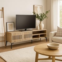 طاولة تلفزيون خشبية بتصميم شرائحي بطول 180سم-لون ب...