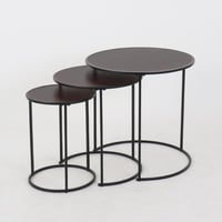 طقم 3 طاولات خدمة أروى بسطح خشب بني و قواعد معدن -...