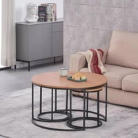 طقم طاولة قهوة ريلڤونا مستديرة 3 قطع سطح ألواح ليف...