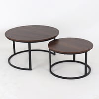 طقم طاولات أوريتّا بسطح دائري وقواعد معدن- بني