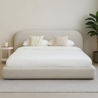 سرير كومي منجد بالكامل قماش بوكليه ناعم لون بيج فا...