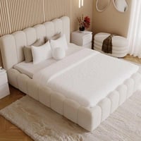 سرير فيلورا منجد بقماش بوكليه أوف وايت