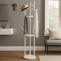 علاقة ملابس أرضية لُجين معدن باللون الأبيض مزودة ب...