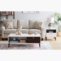 طاولة جانبية بدرج و رف للتخزين خشب هندسي اون ابيض...