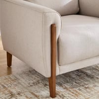 كنبة لوفت بمقعد مع وسادة قماش كتان لون بيج بأرجل خ...