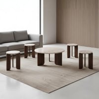 طقم طاولات ألبرتا 5 قطع خشب سطح بيج و قاعدة بني