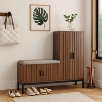 خزانة أحذية داستر خشب مع وسادة مقعد باللون البني م...