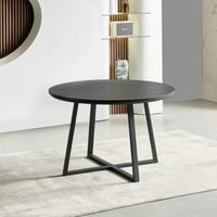 طقم طاولة سفرة مستديرة سطح خشب اسود 4 كراسي قماش ل...