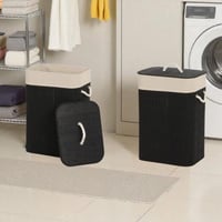 سلة غسيل أديلينا من الخيزران اسود بغطاء وبطانة قاب...