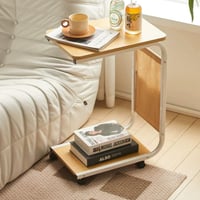 طاولة خدمة رولكس بسطح خشبي وجيب جانبي قماش لون بيج...