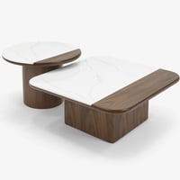 طقم طاولات أنيق يجمع بين سطح رخامي أبيض وقاعدة خشب...