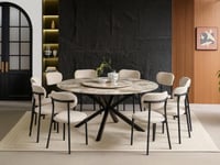 طاولة طعام 10 كراسي سيراميك دائرية - كوزما لون بيج