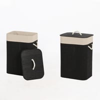 سلة غسيل أديلينا من الخيزران اسود بغطاء وبطانة قاب...