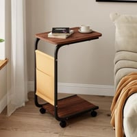 طاولة خدمة رولكس بسطح خشبي وجيب جانبي قماش لون بني...