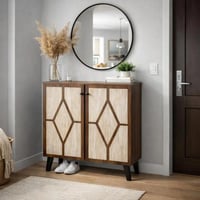 خزانة احذية ريناتا 2 باب خشب بني مع نقوشات بيج متع...