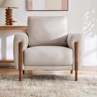 كنبة لوفت بمقعد مع وسادة قماش كتان لون بيج بأرجل خ...