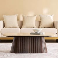 طاولة قهوة لونڤيسّا بسطح رخامي بيج وقاعدة خشبية سا...