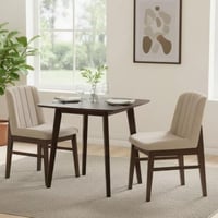 طقم طاولة سفرة خشب مطّاط بني مع 2 كراسي قماش بيج -...