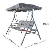 أرجوحة للحديقة بثلاثة مقاعد مع مظلة بيزا - رمادي