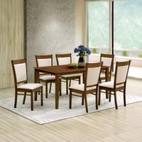 طقم طاولة سفرة خشبي بني 6 كراسي قماش لون كريمي- من...