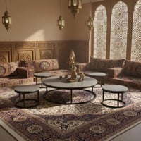 طقم طاولات شاي 5 قطع سطح خشب رمادي دائري بقاعدة مع...