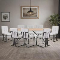 طقم طاولة سفرة مستطيلة سطح خشب هندسي بيج مع 8 كراس...