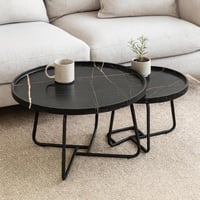 طقم طاولات قهوة كاليا خشب بقواعد معدن باللون أسود...