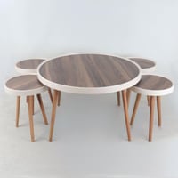 طقم طاولات تركي خشب أرڤيا باللون البني رخامي -5 حب...