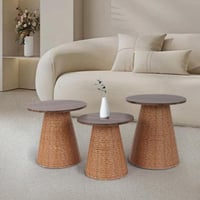 طقم طاولات خدمة ماروفا خزف بسطح خشبي لون بني و خشب...