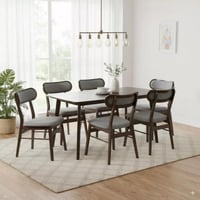 طقم طاولة سفرة مستطيلة خشب مطّاط لون بني 6 كراسي ق...