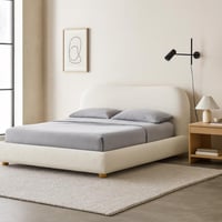 سرير سيمبل منجد بقماش كتان بلون أوف وايت