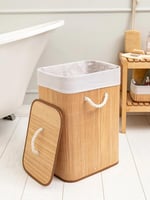 سلة غسيل أديلينا من الخيزران بيج بغطاء وبطانة قابل...