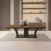 طقم طاولة سفرة بسطح خشبي بني 8 كراسي قماش لون بيج...