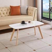 طاولة قهوة نورليسا بأرجل من الخشب الصلب سطح ابيض و...