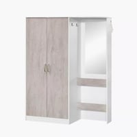 خزانة ملابس ببابين مع مرآة وأرفف مفتوحة وإضاءة من...