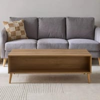 طاولة قهوة مستطيلة نيڤيسّا خشب صلب بيج مع رف مفتوح...