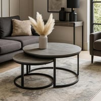 طقم طاولات أوريتّا بسطح دائري وقواعد معدن- رمادي