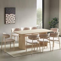 طاولة طعام لينا خشب بيج مستطيل هيكل 8 كراسي