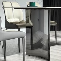 طقم طاولة سفرة بسطح حجري متكلس 6 كراسي بأرجل معدن...