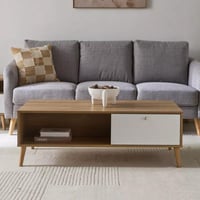 طاولة قهوة مستطيلة نيڤيسّا خشب صلب بيج مع رف مفتوح...