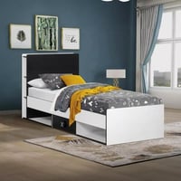 سرير فردي ذكي بلوح رأسي بمساحة تخزين ودرجين من جيم...