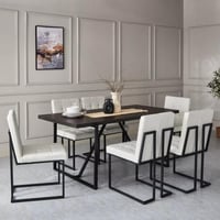 طقم طاولة سفرة لـ6 مقاعد من الخشب الصلب بني و قاعد...