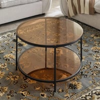 طاولة قهوة تارليسا بسطح زجاج مع رف و هيكل معدن اسو...