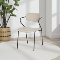 كرسي طعام فلامينيا قماش بيج بهيكل معدن اسود فاخر -...